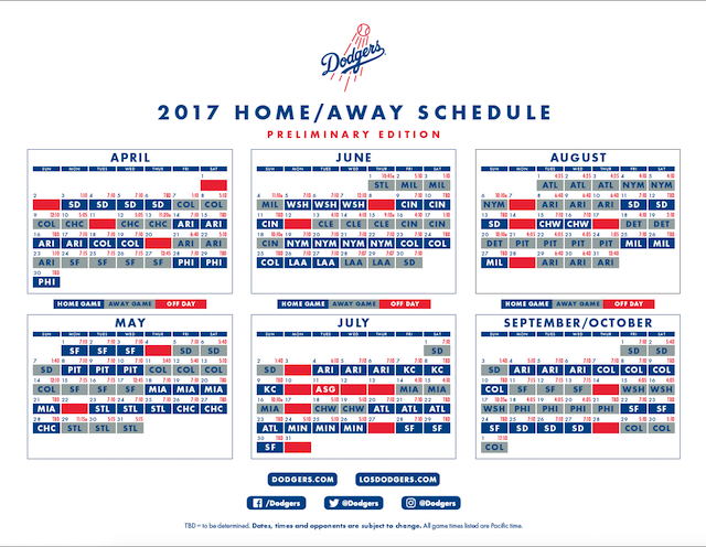 Dodgers 2017 preliminary schedule