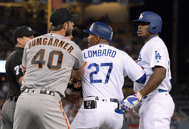 Dodgers Video: Yasiel Puig, Madison Bumgarner Exchange Words