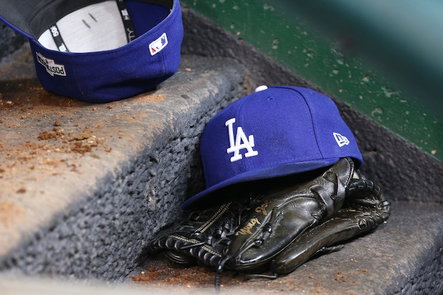 Dodgers cap, glove