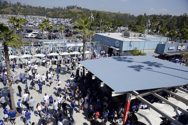 Dodger Stadium entrance, fans