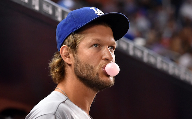 Los Angeles Dodgers pitcher Clayton Kershaw in the dugout