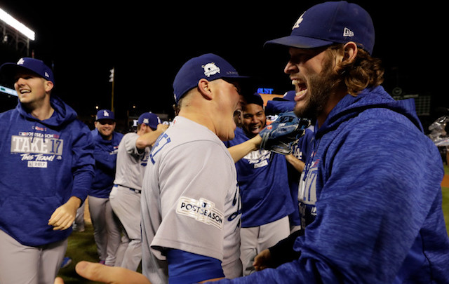 Kiké Hernandez, Clayton Kershaw, Dodgers 2017 NLCS