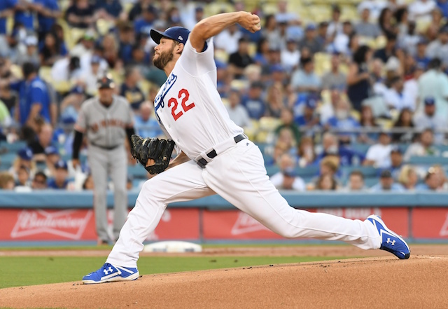 Los Angeles Dodgers pitcher Clayton Kershaw against the San Francisco Giants