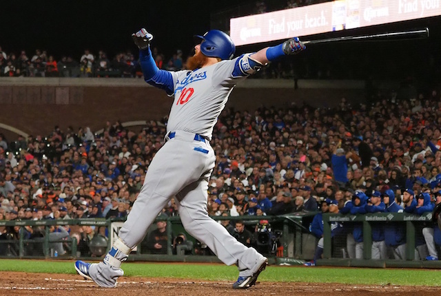 Los Angeles Dodgers third baseman Justin Turner against the San Francisco Giants