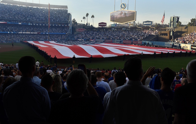 American flag, Dodger Stadium view, 2018 World Series