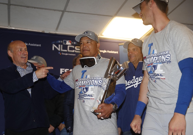 Cody Bellinger, Peter Guber, Stan Kasten, Dave Roberts, 2018 NLCS