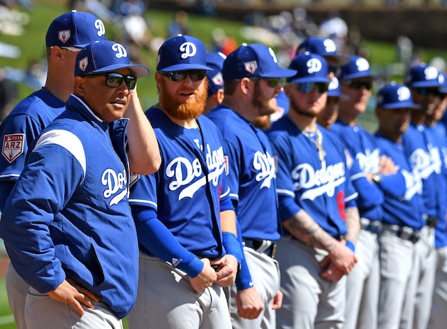 Max Muncy, Dave Roberts, Justin Turner, Alex Verdugo, Dodgers lined up