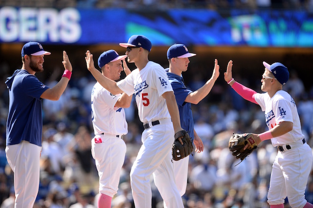 Austin Barnes, Walker Buehler, Kiké Hernandez, Clayton Kershaw, Corey Seager, Dodgers win