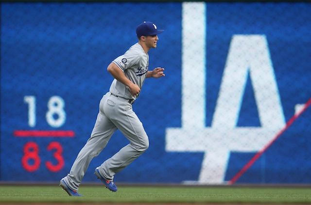 Los Angeles Dodgers shortstop Corey Seager warming up for a game at PNC Park