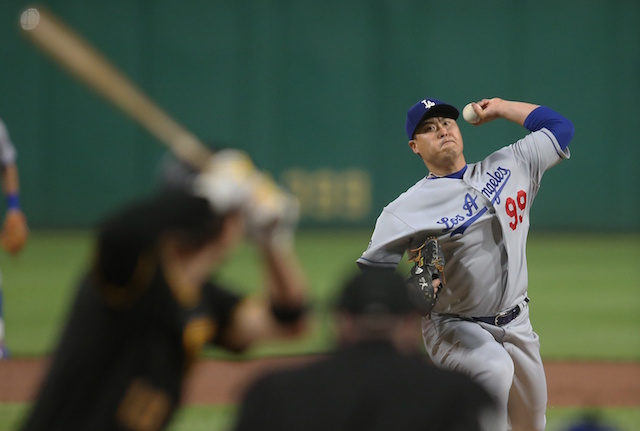 Los Angeles Dodgers pitcher Hyun-Jin Ryu against the Pittsburgh Pirates