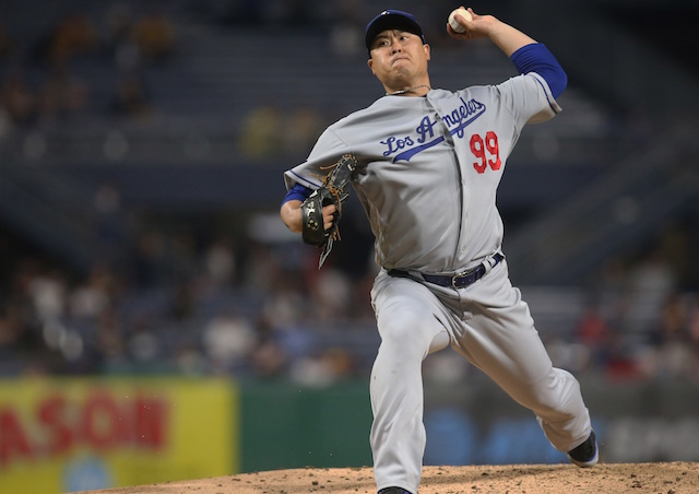 Los Angeles Dodgers pitcher Hyun-Jin Ryu against the Pittsburgh Pirates