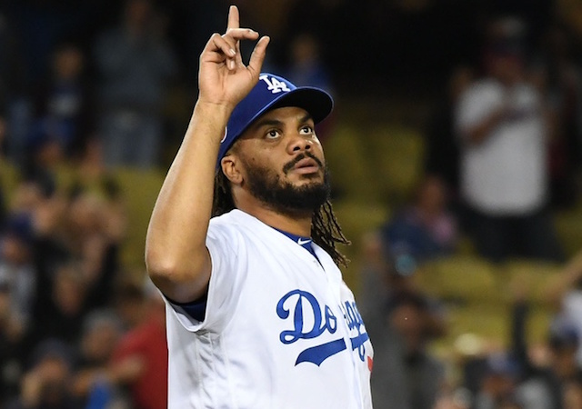 Los Angeles Dodgers closer Kenley Jansen reacts after converting a five-out save against the New York Mets