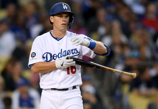 Los Angeles Dodgers catcher Will Smith at bat during his MLB debut against the New York Mets