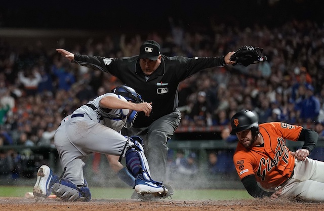 Los Angeles Dodgers catcher Austin Barnes against the San Francisco Giants