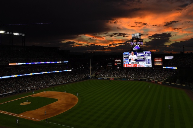 General view of Coors Field during a game between the Los Angeles Dodgers and Colorado Rockies