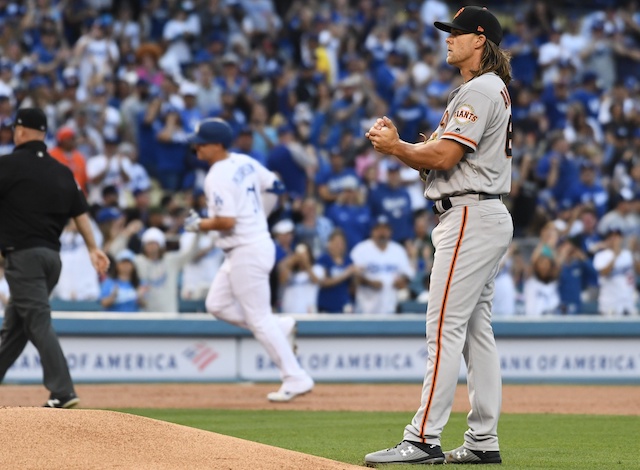 Los Angeles Dodgers outfielder Joc Pederson rounds the bases after hitting a home run at Dodger Stadium