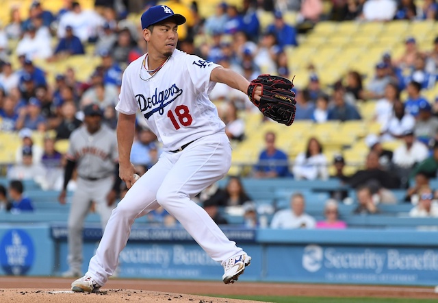 Los Angeles Dodgers starting pitcher Kenta Maeda against the San Francisco Giants