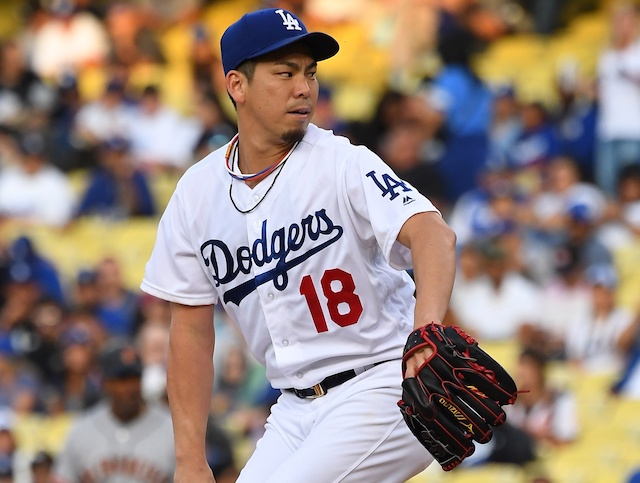 Los Angeles Dodgers starting pitcher Kenta Maeda against the San Francisco Giants