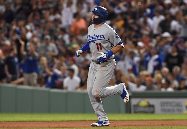 Los Angeles Dodgers center fielder A.J. Pollock rounds the bases after hitting a home run against the Boston Red Sox