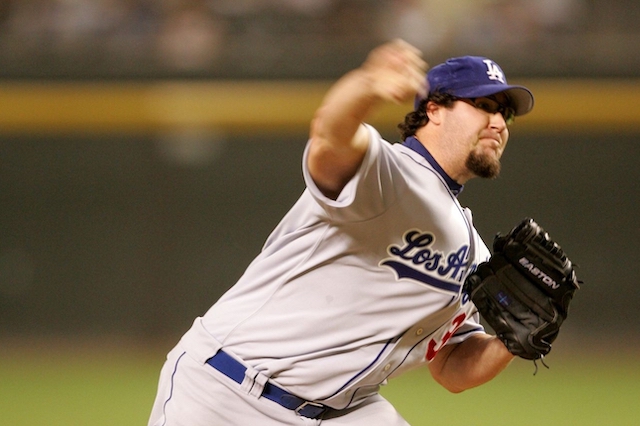 Los Angeles Dodgers closer Eric Gagne pitching against the Arizona Diamondbacks
