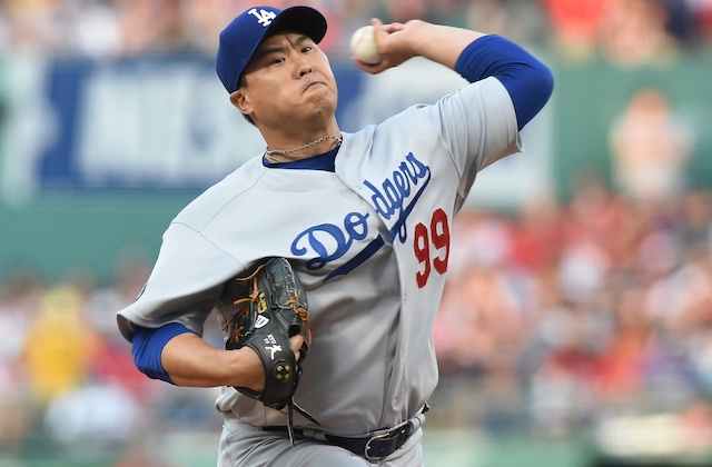 Los Angeles Dodgers starting pitcher Hyun-Jin Ryu against the Boston Red Sox at Fenway Park