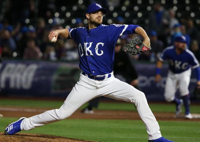 Relief pitcher Justin Grimm in a game for Triple-A Oklahoma City Dodgers