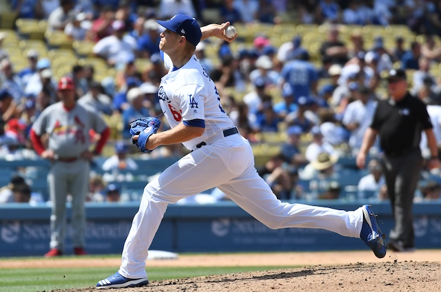 Los Angeles Dodgers relief pitcher Casey Sadler against the St. Louis Cardinals