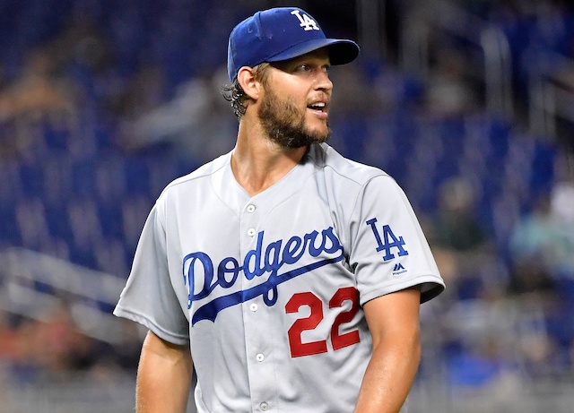 Los Angeles Dodgers pitcher Clayton Kershaw walks off the field during a start against the Miami Marlins