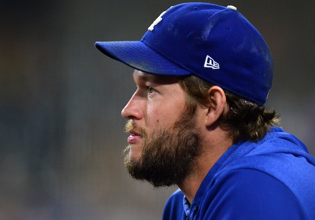 Los Angeles Dodgers pitcher Clayton Kershaw in the dugout