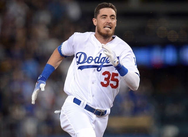 Los Angeles Dodgers All-Star Cody Bellinger runs toward third base