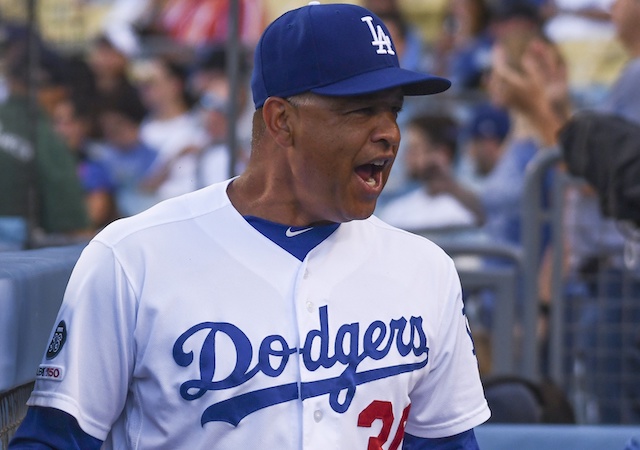 Los Angeles Dodgers manager Dave Roberts in the dugout