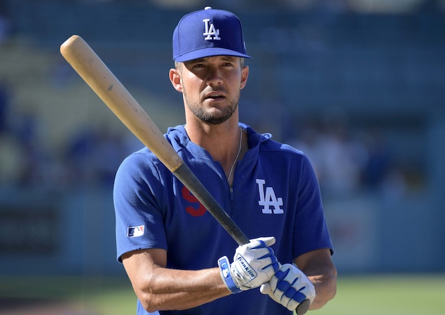 Los Angeles Dodgers utility player Kristopher Negrón during batting practice at Dodger Stadium