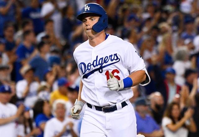 Los Angeles Dodgers catcher Will Smith rounds the bases after hitting a home run