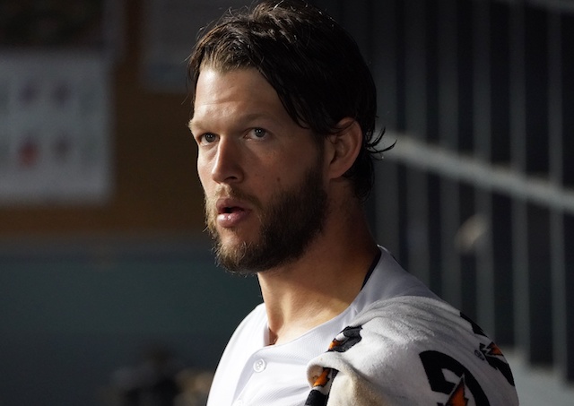 Los Angeles Dodgers pitcher Clayton Kershaw in the dugout