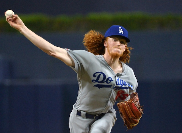 Los Angeles Dodgers pitcher Dustin May against the San Diego Padres