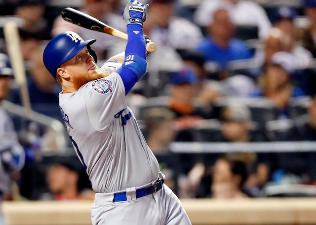 Los Angeles Dodgers third baseman Justin Turner at bat against the New York Mets