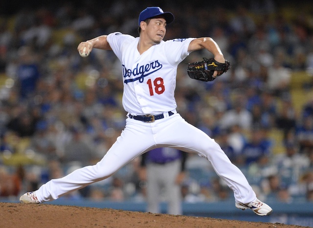 Los Angeles Dodgers pitcher Kenta Maeda against the Colorado Rockies