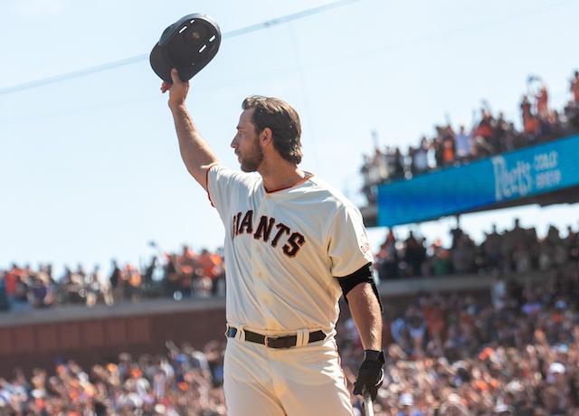 San Francisco Giants starting pitcher Madison Bumgarner receives a standing ovation