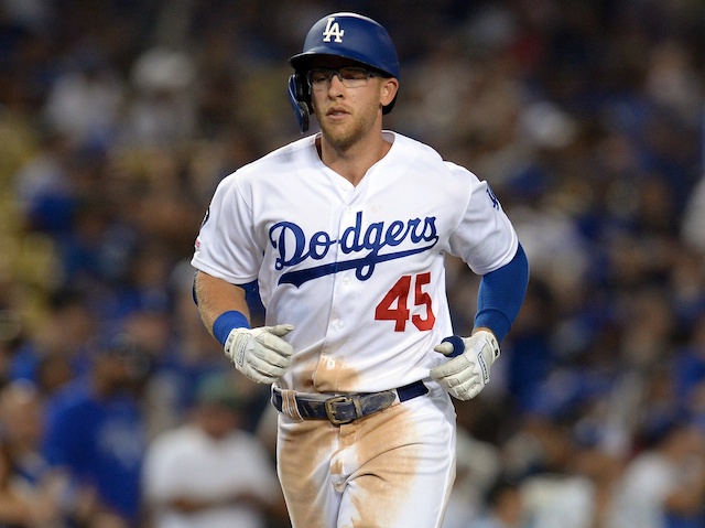 Los Angeles Dodgers outfielder Matt Beaty rounds the bases after hitting a home run