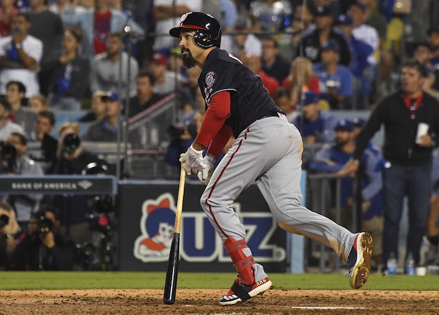 Washington Nationals third baseman Anthony Rendon watches his home run during Game 5 of the 2019 NLDS