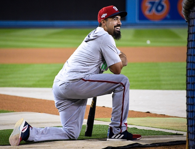 Washington Nationals third baseman Anthony Rendon during a 2019 NLDS workout at Dodger Stadium