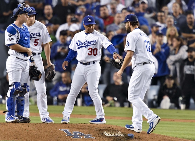 Los Angeles Dodgers manager Dave Roberts removes Clayton Kershaw from Game 5 of the 2019 NLDS