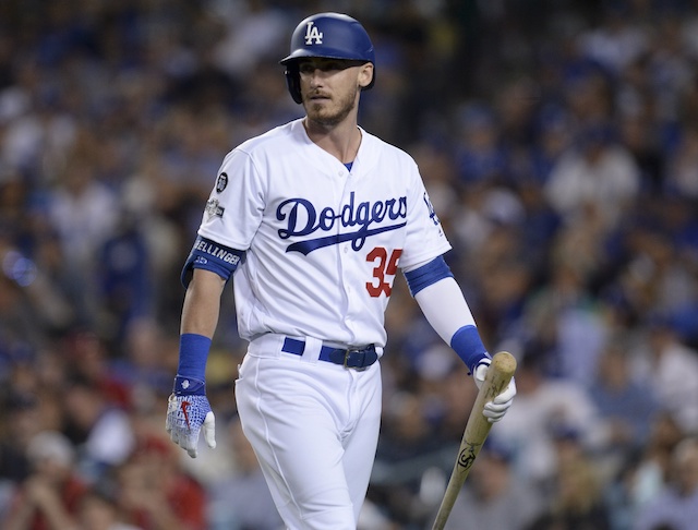 Los Angeles Dodgers All-Star Cody Bellinger reacts after striking out in Game 1 of the 2019 NLDS