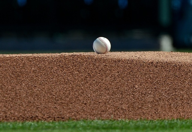 General view of a abseball on a pitcher's mound