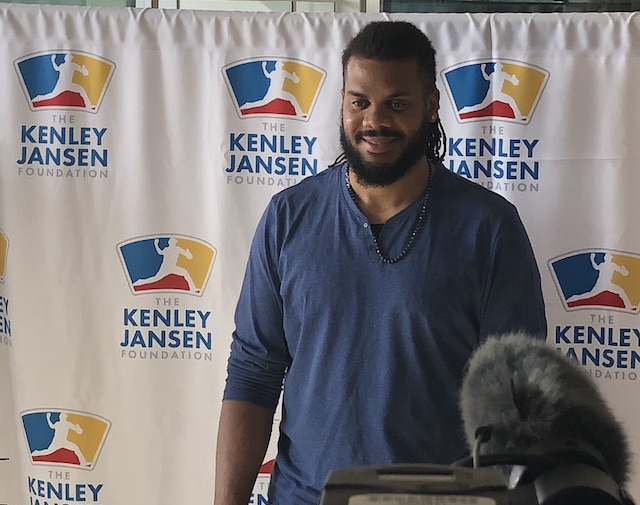 Los Angeles Dodgers relief pitcher Kenley Jansen during an appearance at UCLA Mattel Children’s Hospital on behalf of the Kenley Jansen Foundation