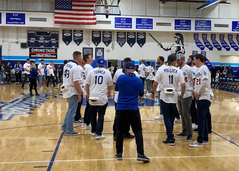 Walker Buehler, Caleb Ferguson, A.J. Pollock, Ross Stripling, Justin Turner, 2020 Dodgers Love L.A. Community Tour