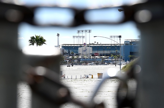 Dodger Stadium view, parking lot entrance