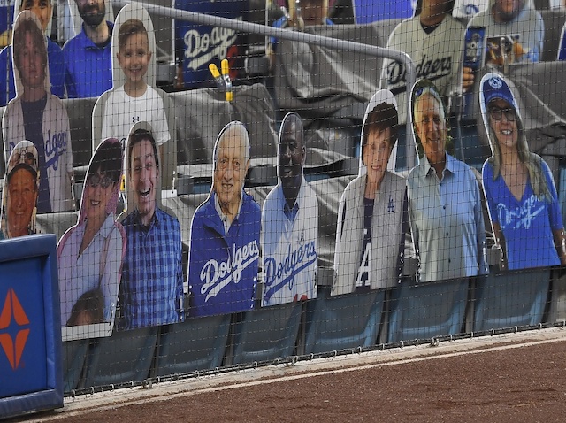 Dodgers fans cutouts, Magic Johnson, Tommy Lasorda