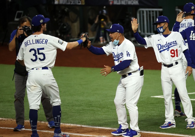 Cody Bellinger, Dino Ebel, Dave Roberts, Dodgers win, 2020 World Series