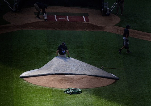 Globe Life Field mound, grounds crew, 2020 NLCS